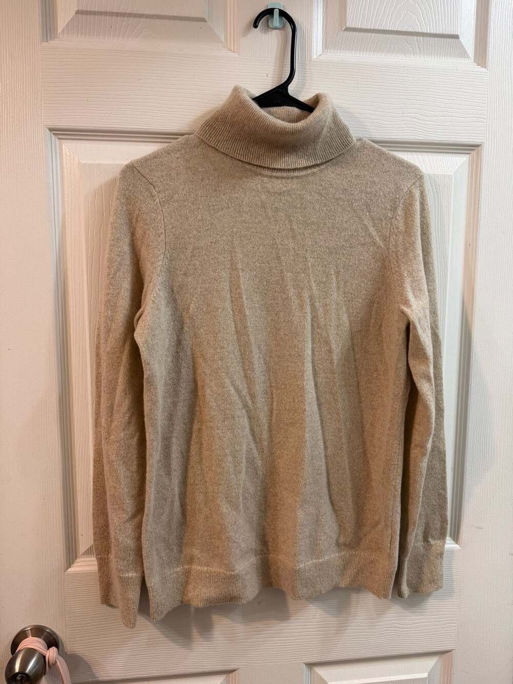 Talbots Pure Cashmere Turtleneck Sweater Size S Beige Metallic Knit
